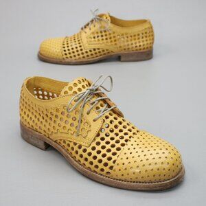MOMA 38 Ladies 8 Luna Giallo Yellow Perforated Polka Dots Shoes Oxfords - Italy